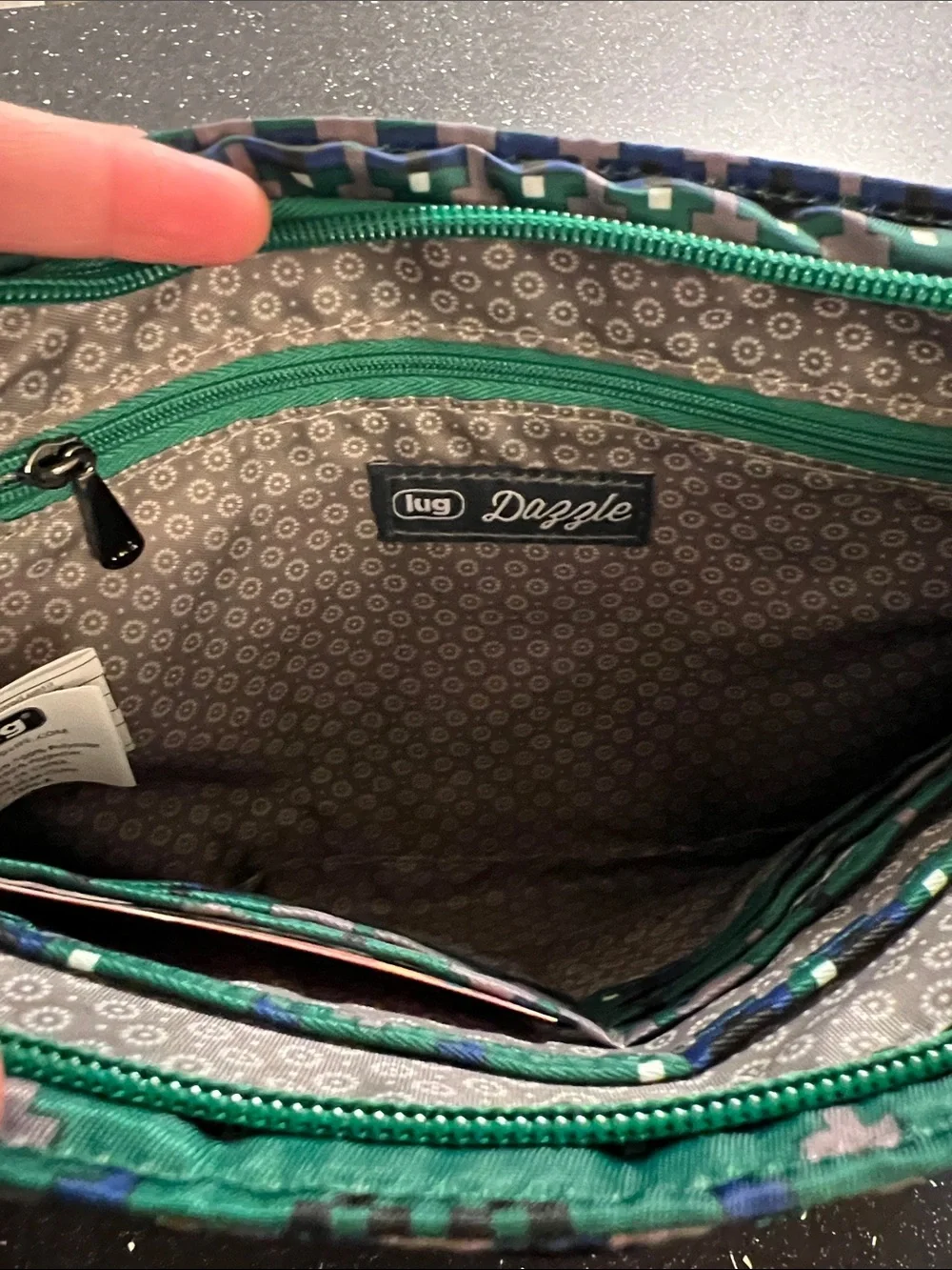 lug Green and Blue Geo Print Crossbody Bag